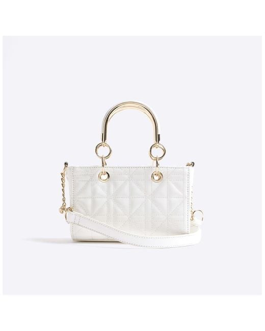 River Island White Small Metal Handle Tote Bag