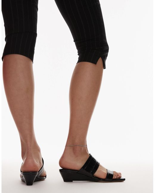 ARKET Black Real Leather Croc Wedge Sandal
