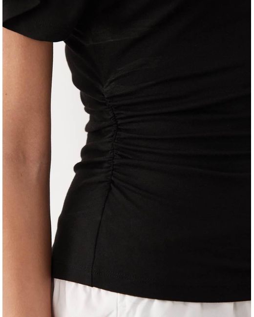 ASOS Black Cinch Waist Angel Sleeve Tee With V Back Detail