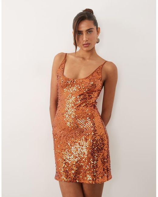 ASOS Natural Scattered Sequin Embellished Cami Mini Dress