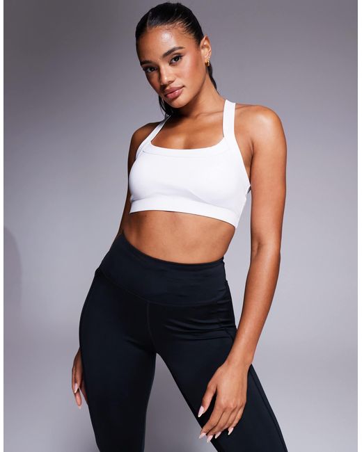4505 White Icon Medium Support Square Neck Sports Bra With Adjustable Straps