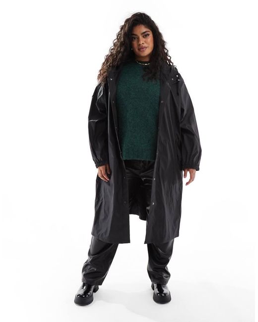ASOS Blue Asos Design Curve Rubberised Rain Parka Coat