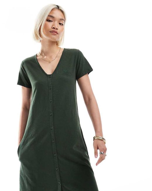 Superdry Green Short Sleeve Button Through Jersey Midi Dress