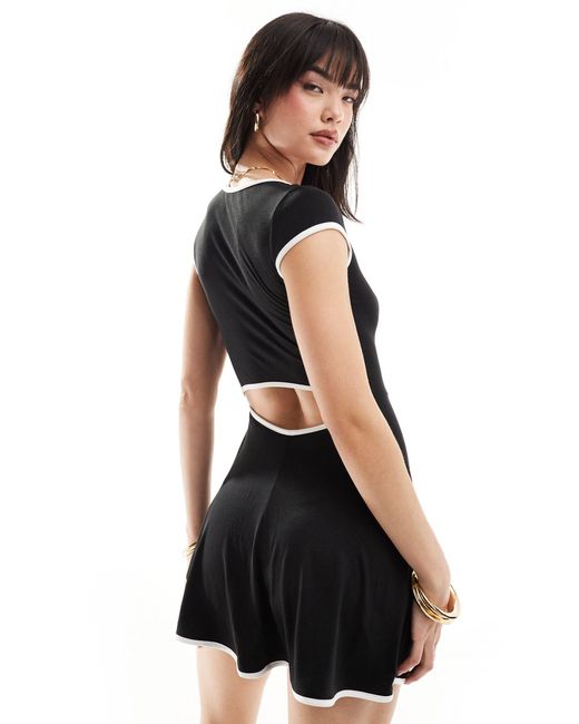ASOS Black Sweetheart Neckline Mini Dress With Contrast Binding And Cutout Back Detail