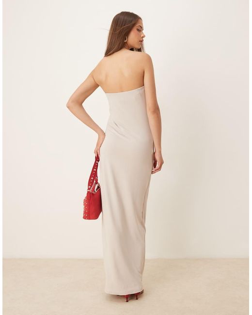 SNDY'S Natural Ruched Side Detail Bandeau Maxi Dress
