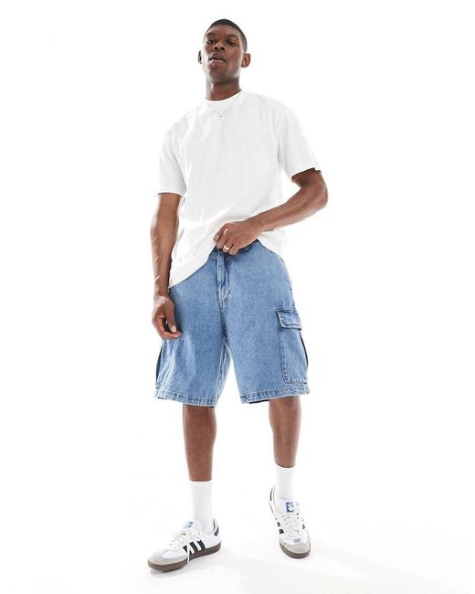 Jack & Jones Blue baggy Cargo Denim Short for men