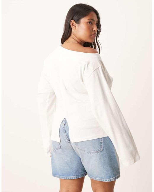 ASOS White Asos Design Curve Long Sleeve Off-shoulder Corset Waist Tee