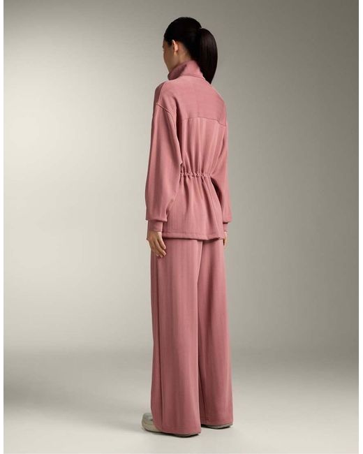 Oysho Pink Long Jacket With Adjustable Waist And Striped Texture