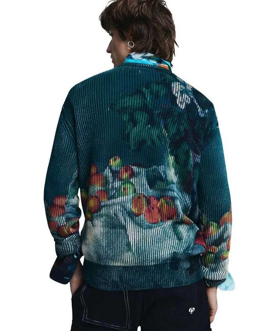 Desigual Blue Still Life Texture Sweater for men