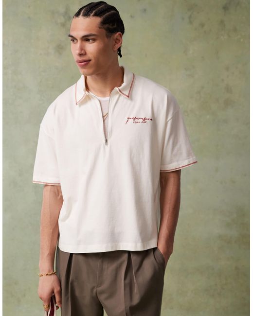 ASOS White Boxy Short Sleeve Polo With Chest Embroidery And Back Graphics for men