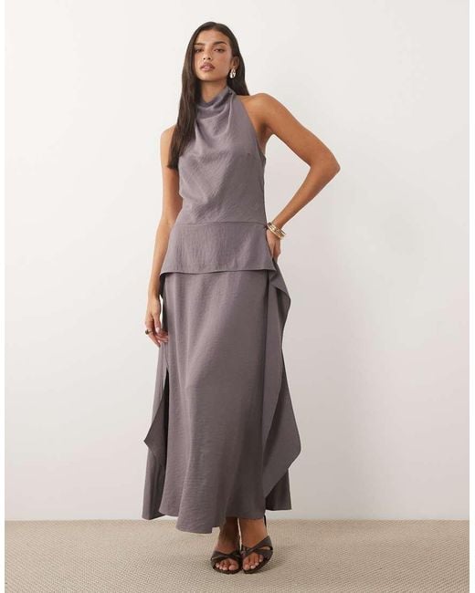 ASOS Gray Cowl Neck Double Layer Maxi Dress