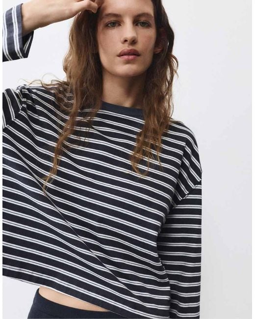 Pull&Bear Blue Boxy-fit Long Sleeve T-shirt