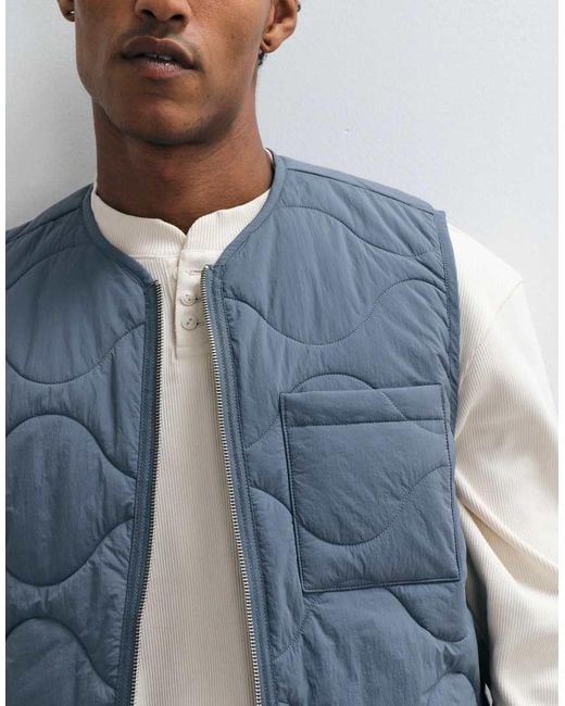 ARKET Blue Quilted Gilet With Zip Front for men