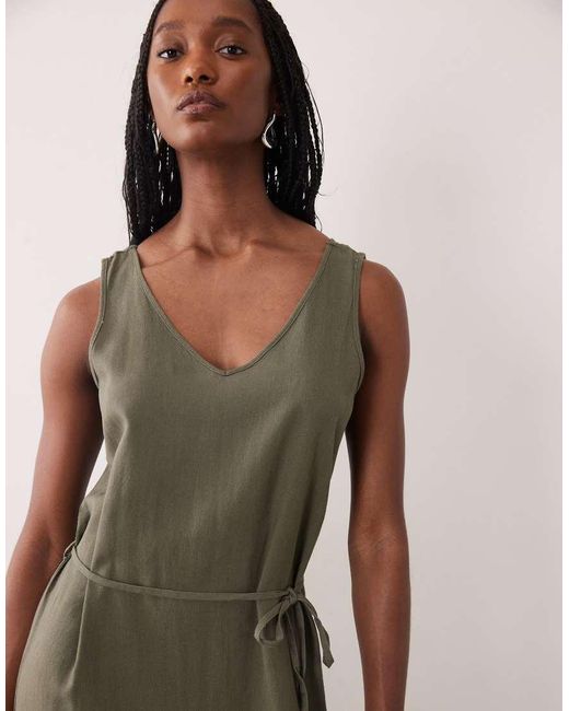 JDY Tall Green Tie Waist Linen Blend Maxi Dress