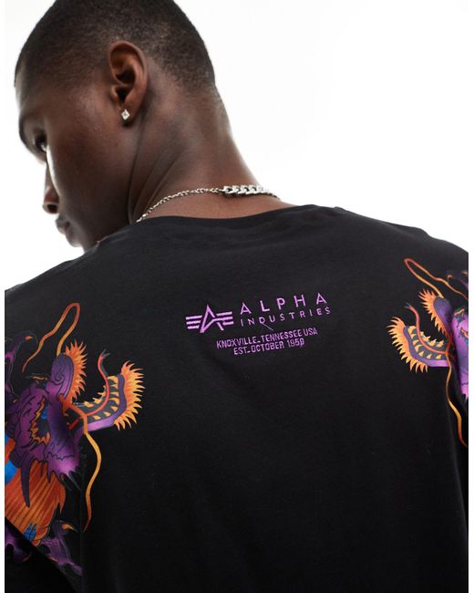 Alpha - t-shirt nera con stampa di draghi di Alpha Industries in Blue da Uomo