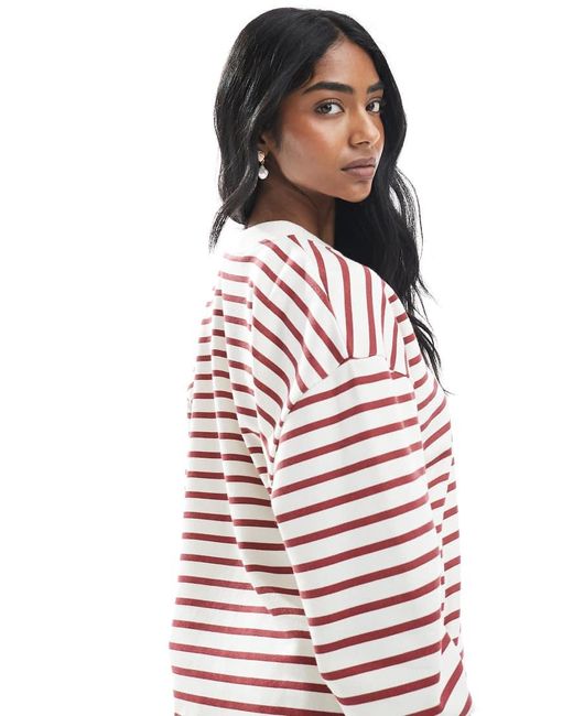 Felpa Squadrata Rossa A Righe di Daisy Street in Red
