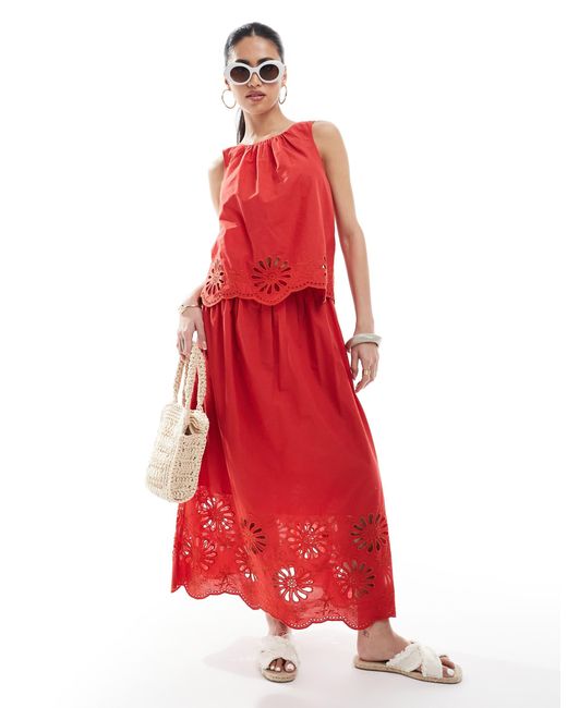 Jupe d'ensemble mi-longue avec ourlet brodé New Look en coloris Red