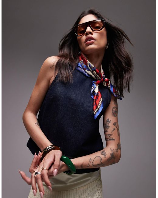 TOPSHOP Blue Denim Shell Top