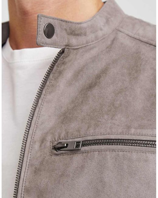 Jack & Jones Gray Synthetic Leather Jacket for men
