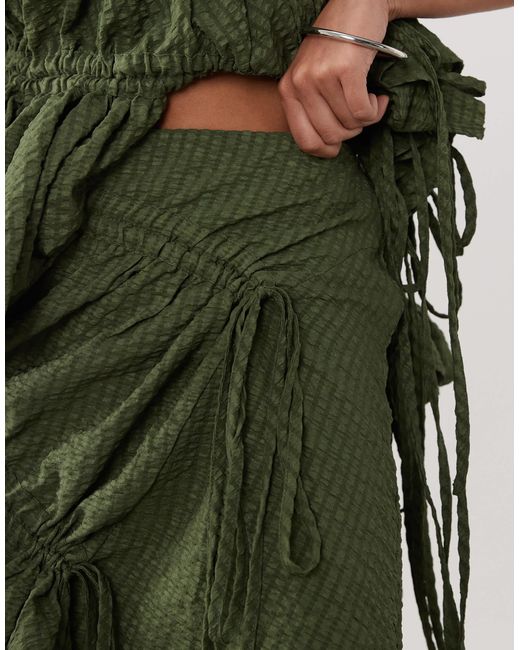 Ghospell Green Drawstring Detailing Floaty Mini Skirt