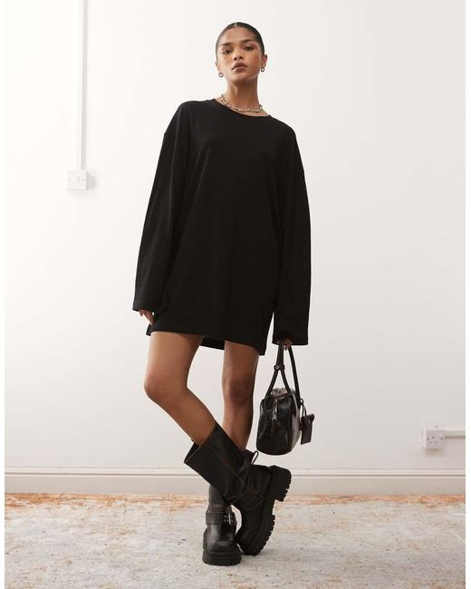 Weekday Black Oversized Long Sleeve T-shirt Dress