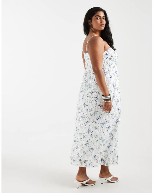 Pieces Plus Blue Pieces Curve Smocked Lace Cami Maxi Dress