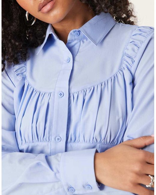 ASOS Blue Ruched Bust Detail Shirt Mini Dress