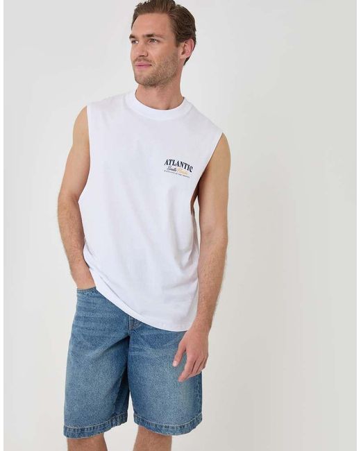 Threadbare Blue Relaxed Fit Graphic Cotton Vest for men