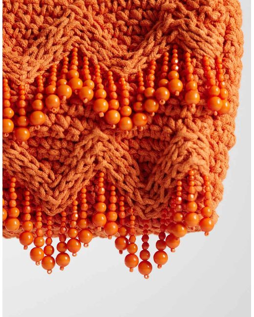 Accessorize Red Beaded Macrame Crossbody Bag