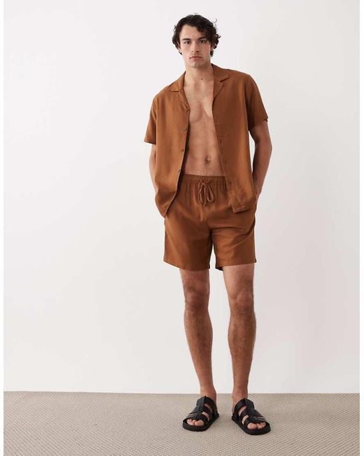 South Beach Brown Short Sleeve Linen Blend Shirt for men