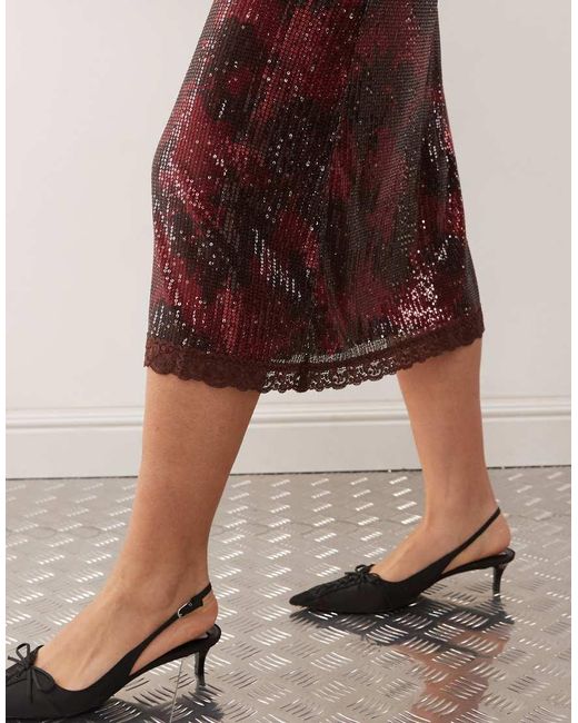 Reclaimed (vintage) Multicolor Sequin Midi Skirt With Lace Hem
