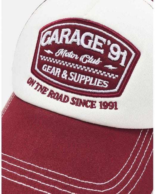 Pull&Bear Pink Garage'91 Trucker Cap for men