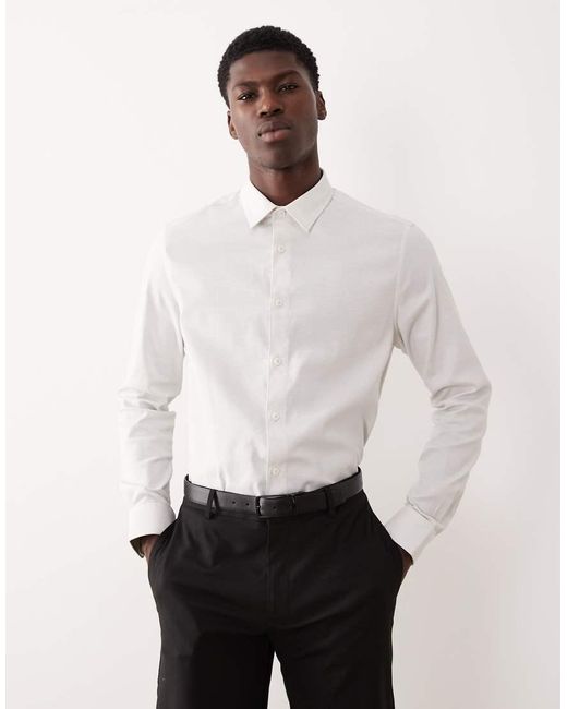 ASOS White Slim Fit Dress Shirt With Raised Texture for men