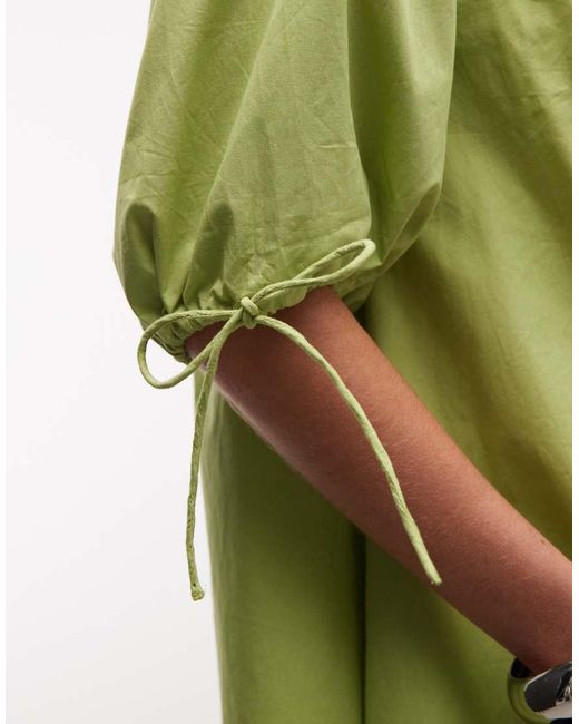 ASOS Green Scoop Neck Poplin Mini Dress With Tie Sleeves