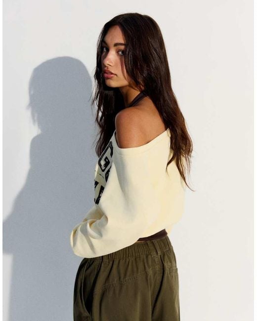 Bershka Natural Double Asymmetric Neck Sweatshirt