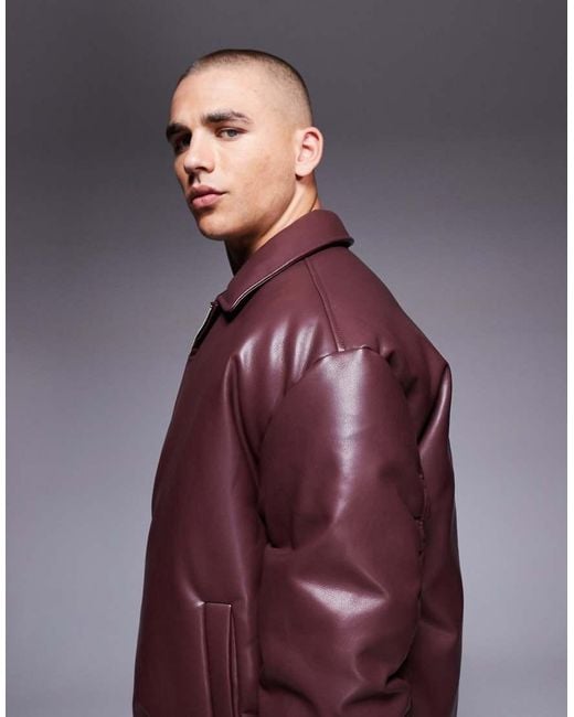 ASOS Purple Faux Leather Bomber Jacket for men