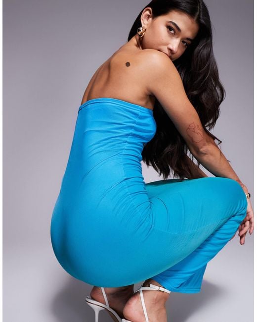 Exclusivité - - robe bandeau longue coupe près du corps en tulle double épaisseur - et vert dégradé Kaiia en coloris Blue