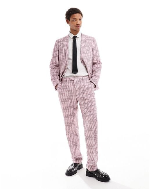 Pantalones color malva con diseño floral Twisted Tailor de hombre de color Pink