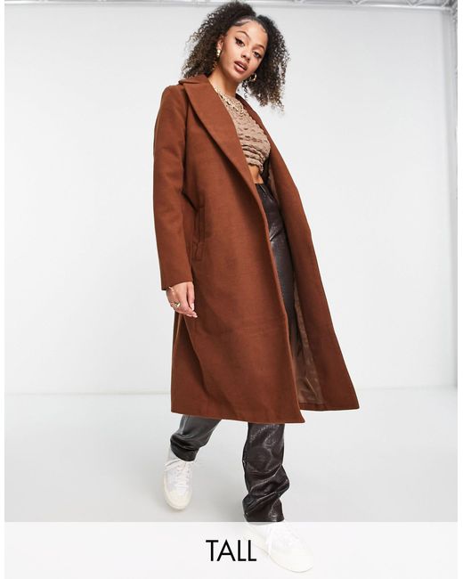 Threadbare Brown Tall Chai Belted Formal Coat