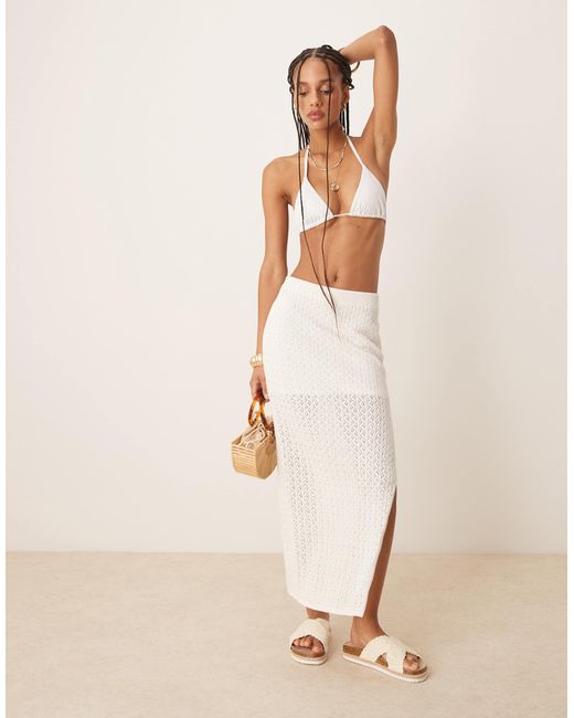 Abercrombie & Fitch Natural Mid Rise Crochet Maxi Skirt With Side Split