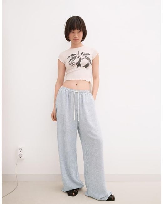 Bershka Blue Striped Rustic Trousers