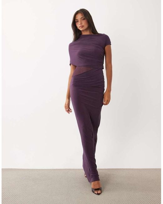 ASOS Purple Slinky Draped Cutaway Mesh Column Dress