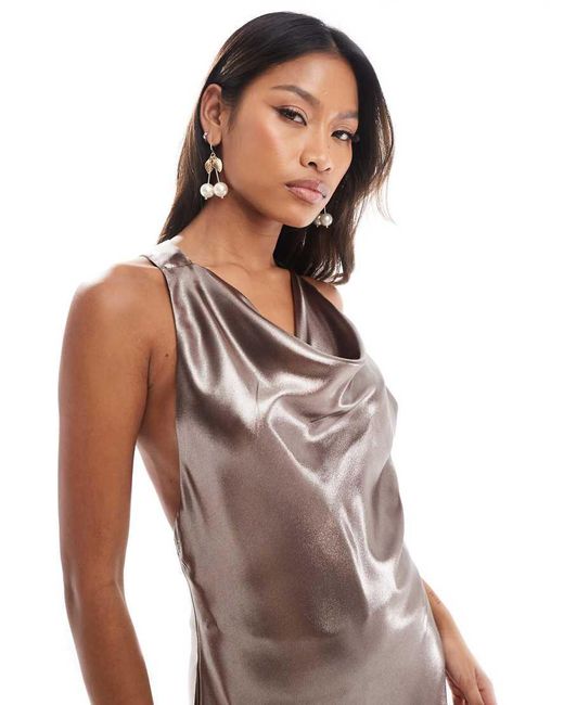 River Island Midi Jurk Met Halternek En Gedraaide Achterkant in het Brown
