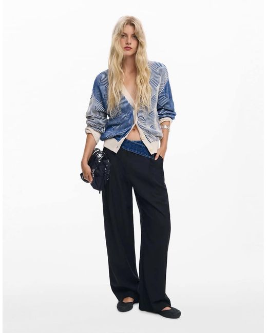 Desigual Blue Two-Tone Knit Cardigan