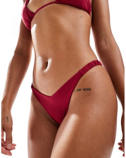 Pull&Bear Red High Leg Thong Bikini Bottom