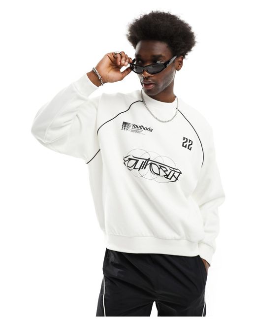 Bershka White Racing Graphic Piped Sweatshirt for men
