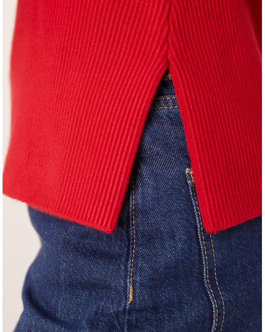 Abercrombie & Fitch Red High Neck Knitted Tank Top With Side Slits