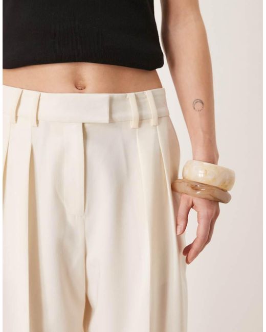 ASOS White Petite Tailored Wide Leg Trousers With Pleat Detail