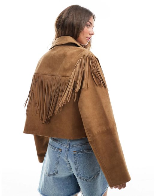 ASOS Blue – zweireihige jacke aus echtem wildleder