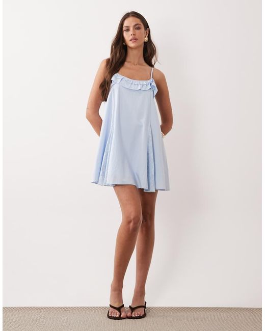 The Frolic Blue Exclusive Cotton Blend Lace Godet Frill Edge Cami Mini Dress